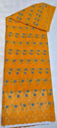 5 yard Swiss lace fabric heavy beaded embroidery African 100% cotton fabric swiss voile lace . D NO 2777 YELLOW