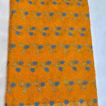 5 yard Swiss lace fabric heavy beaded embroidery African 100% cotton fabric swiss voile lace . D NO 2777 YELLOW