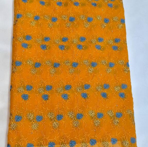 5 yard Swiss lace fabric heavy beaded embroidery African 100% cotton fabric swiss voile lace . D NO 2777 YELLOW